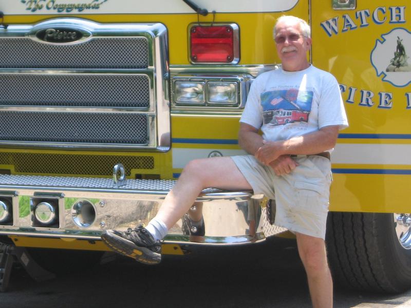 Fire Police Sgt. Bob Perkins upon delivery of the Ladder in 2007.